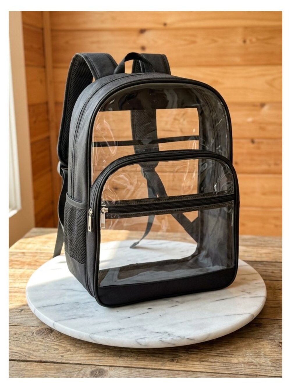 Clear Backpack Heavy Duty Transparent Bookbag Oxford Fabric PVC Reinforced Strap
